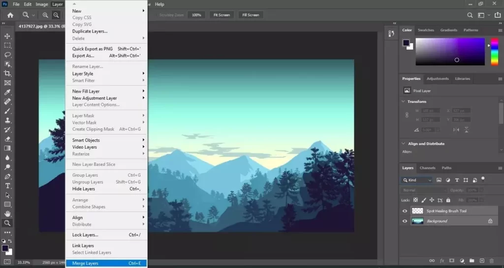 Merge Layers or press Ctrl+E