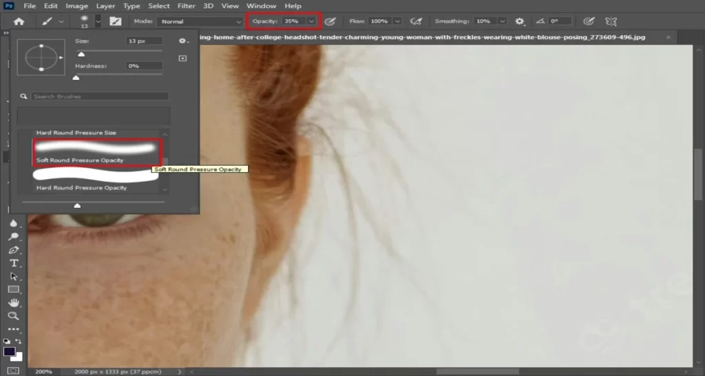 choose a brush with a soft edge and set the opacity