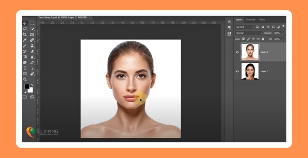 New face of another woman on Photoshop ready for swapping with the original one.