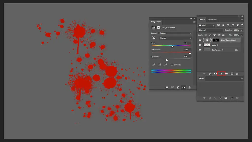 blood brush Adjust Hue and Saturation
