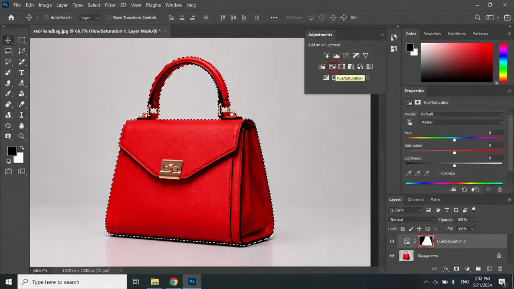 3: Add a Hue/Saturation Adjustment Layer